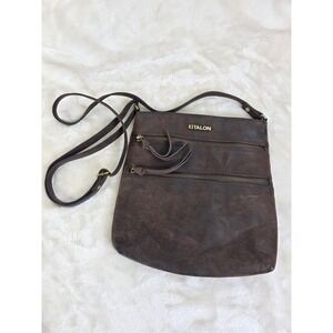 ESTALON Dark Brown Genuine Leather Crossbody Bag Triple Zip Organizer